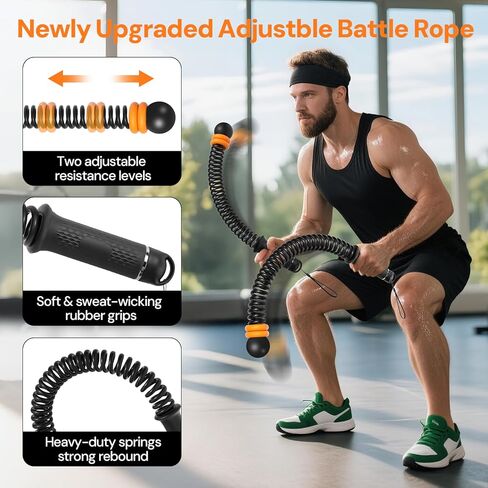 حبال معركة بدون حبال 3 في 1 بأوزان قابلة للتعديل، حبال معركة لاسلكية لصالة الألعاب الرياضية المنزلية مع عصابات رأس، معدات تمرين للقوة، HIIT وتمارين القلب منخفضة التأثير للرجال والنساء in Kuwait