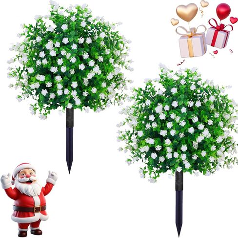 Topiary Tree Artificial Plants Set of 2,Large Faux Greenery Tree for Outdoor Planter,Fake Boxwood Ball Tree with Spike UV Resistant 24"(Green) in Saudi Arabia