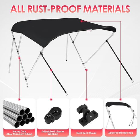 Bimini Tops for Boats, 900D Polyester Bimini Topy, 2 Rear Support Poles and Storage Boot, 4 Adjustable Nylon Straps in Saudi Arabia