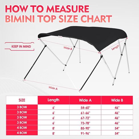 Bimini Tops for Boats, 900D Polyester Bimini Topy, 2 Rear Support Poles and Storage Boot, 4 Adjustable Nylon Straps in Saudi Arabia