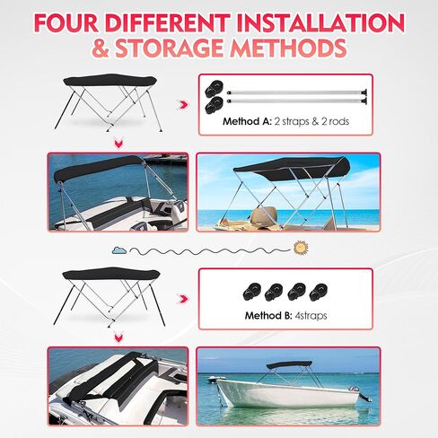 Bimini Tops for Boats, 900D Polyester Bimini Topy, 2 Rear Support Poles and Storage Boot, 4 Adjustable Nylon Straps in Saudi Arabia