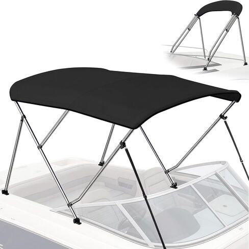 Bimini Tops for Boats - 900D Marine Grade Canvas with 1" Aluminum Alloy Frame, Boat Bimini Top with Storage Boot and 4 Nylon Straps for Jon Boats, Pontoon Boats (Black, 3 Bow 6'L x 46" H x 67"-72" W) in Kuwait
