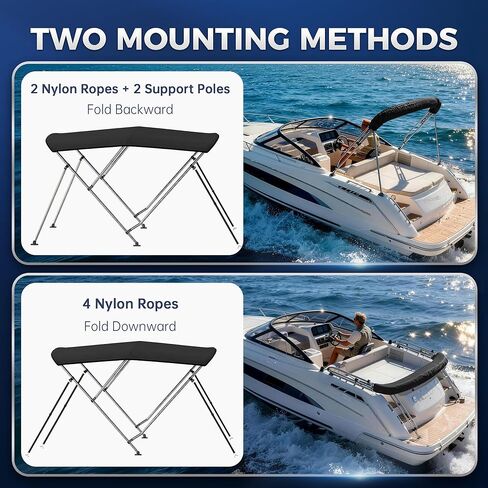 Bimini Tops for Boats - 900D Marine Grade Canvas with 1" Aluminum Alloy Frame, Boat Bimini Top with Storage Boot and 4 Nylon Straps for Jon Boats, Pontoon Boats (Black, 3 Bow 6'L x 46" H x 67"-72" W) in Kuwait