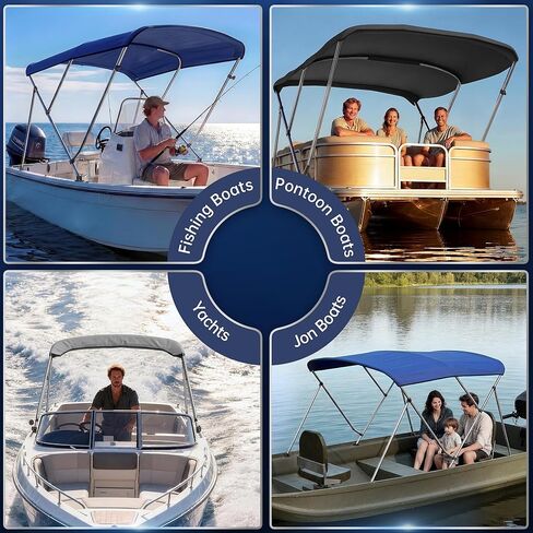 Bimini Tops for Boats - 900D Marine Grade Canvas with 1" Aluminum Alloy Frame, Boat Bimini Top with Storage Boot and 4 Nylon Straps for Jon Boats, Pontoon Boats (Black, 3 Bow 6'L x 46" H x 67"-72" W) in Kuwait