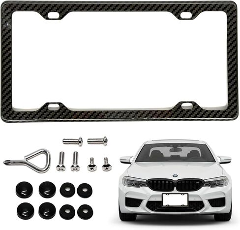 100% Real 3k Twill Weave Carbon Fiber Car License Plate Frame, 4 Holes, UV Protection, Front Rear Universal Man Woman Fit USA Canada Mexico Standard Size tag Holder (RED) in Saudi Arabia