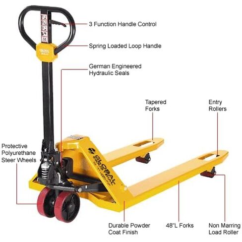 Global Industrial Manual Pallet Truck, 5500 Lb. Capacity, 21" W x 48" L Forks, Industrial Duty Narrow Forks Pallet Jack for Warehouse, Manufacturing and Retail in Saudi Arabia