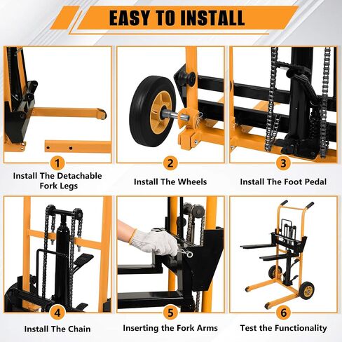 مكدس المواد اليدوي بسعة 450 رطلًا، رفع دواسة القدم الهيدروليكية، نطاق رفع الشوك القابل للتعديل، منصة قابلة للإزالة، مكدس يدوي من الفولاذ الكربوني شديد التحمل مع عجلات من البولي يوريثان لتحميل متجر المستودعات in Kuwait