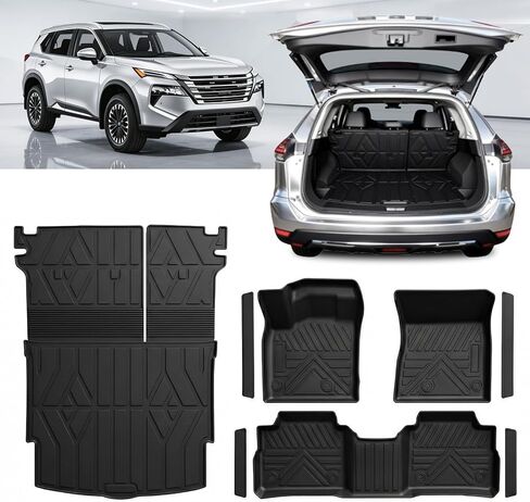 Car Floor Mats for Nissan Rogue 2021 2022 2023 2024 Accessories,TPE All Weather Protection Floor Mats, Custom Fit 1st&2nd Row Car Floor Liners Set,Heavy Duty Accessories,Black in Kuwait