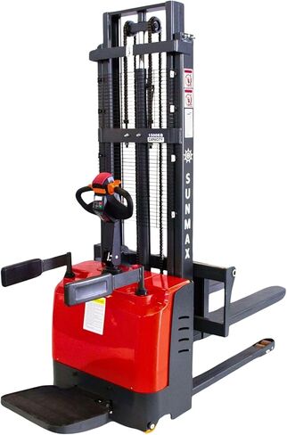 Full Electric Pallet Stacker, 3300 lb Capacity, 118" Lift Height, Walk-Behind Material Lift with Electromagnetic Brake, Fixed Straddle Legs, for Open-Bottom Pallets in Kuwait