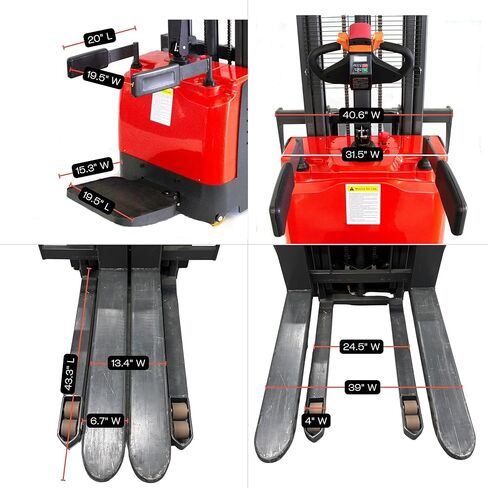 Full Electric Pallet Stacker, 3300 lb Capacity, 118" Lift Height, Walk-Behind Material Lift with Electromagnetic Brake, Fixed Straddle Legs, for Open-Bottom Pallets in Kuwait