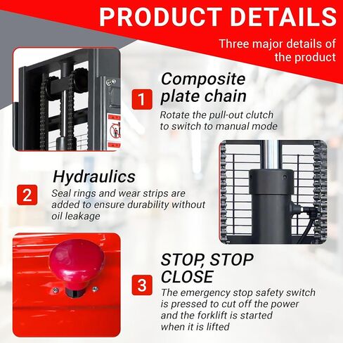 Full Electric Pallet Stacker, 3300 lb Capacity, 118" Lift Height, Walk-Behind Material Lift with Electromagnetic Brake, Fixed Straddle Legs, for Open-Bottom Pallets in Kuwait