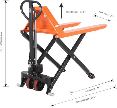 T Tory Carrier Scissor Pallet Jack, High Lift Truck, 45 x 27 Forks, 2200 lbs Cap. 31.5" Lifting Height Manual Trucks for Open Bottom Pallets in Kuwait