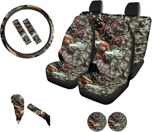 GIFTPUZZ Nebula Galaxy Car Front and Rear Seat Covers with Steering Wheel Cover Seat Belt Shoulder Pads Neoprene Gear Shift Knob and Handbrake Covers Car Coasters Universal Fit Truck SUV Purple Blue in Kuwait