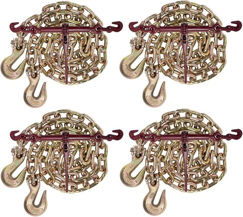 Mytee Products 3/8" Grade 70 Chain and Binder Kit | Includes (4) 3/8" - 1/2" Ratchet Load Binder & (4) 3/8" x 20' G70 Transport Chain w/Grab Hooks | 6600 lbs WLL for Flatbed Truck Trailer Tie Down in Saudi Arabia