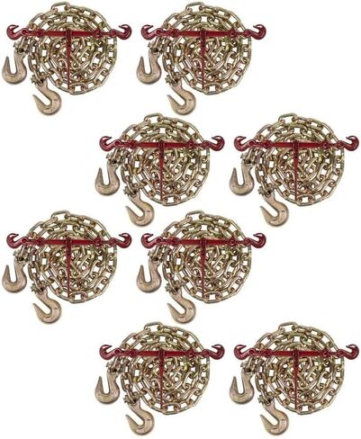 Mytee Products 3/8" Grade 70 Chain and Binder Kit | Includes (4) 3/8" - 1/2" Ratchet Load Binder & (4) 3/8" x 20' G70 Transport Chain w/Grab Hooks | 6600 lbs WLL for Flatbed Truck Trailer Tie Down in Kuwait