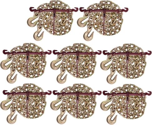 Mytee Products 3/8" Grade 70 Chain and Binder Kit | Includes (4) 3/8" - 1/2" Ratchet Load Binder & (4) 3/8" x 20' G70 Transport Chain w/Grab Hooks | 6600 lbs WLL for Flatbed Truck Trailer Tie Down in Saudi Arabia