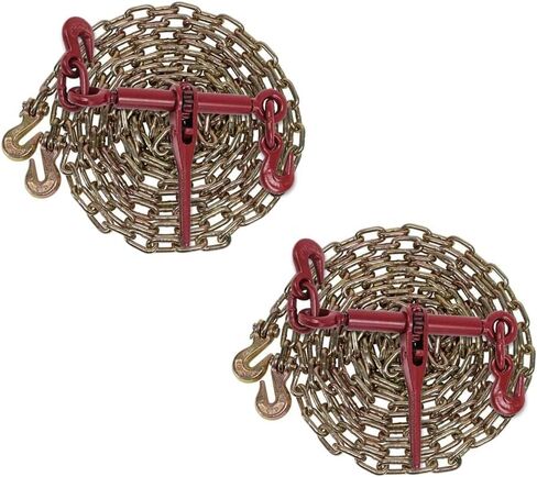 Mytee Products 3/8" Grade 70 Chain and Binder Kit | Includes (4) 3/8" - 1/2" Ratchet Load Binder & (4) 3/8" x 20' G70 Transport Chain w/Grab Hooks | 6600 lbs WLL for Flatbed Truck Trailer Tie Down in Saudi Arabia