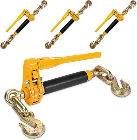 5/16" - 3/8" Folding Handle Load Binder, Heavy Duty Ratchet Chain Binder w/Grab Hooks G70-T80, 7,100 lbs WLL Tie Down Hauling Chain Binders for Flatbed Truck Trailer, 4 Pcs in Kuwait
