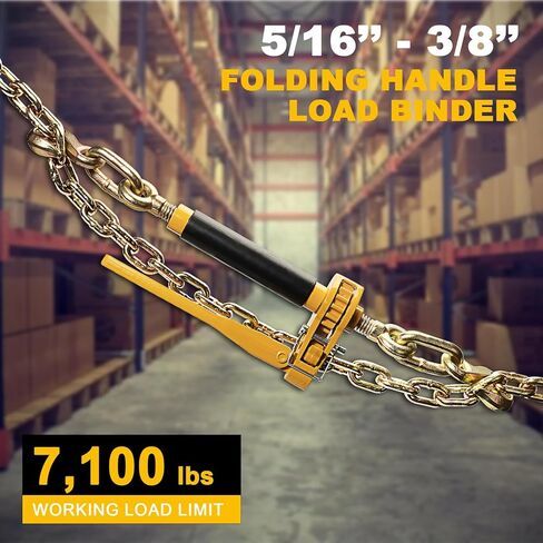 5/16" - 3/8" Folding Handle Load Binder, Heavy Duty Ratchet Chain Binder w/Grab Hooks G70-T80, 7,100 lbs WLL Tie Down Hauling Chain Binders for Flatbed Truck Trailer, 4 Pcs in Kuwait