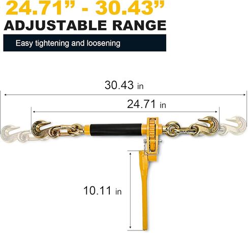 5/16" - 3/8" Folding Handle Load Binder, Heavy Duty Ratchet Chain Binder w/Grab Hooks G70-T80, 7,100 lbs WLL Tie Down Hauling Chain Binders for Flatbed Truck Trailer, 4 Pcs in Kuwait