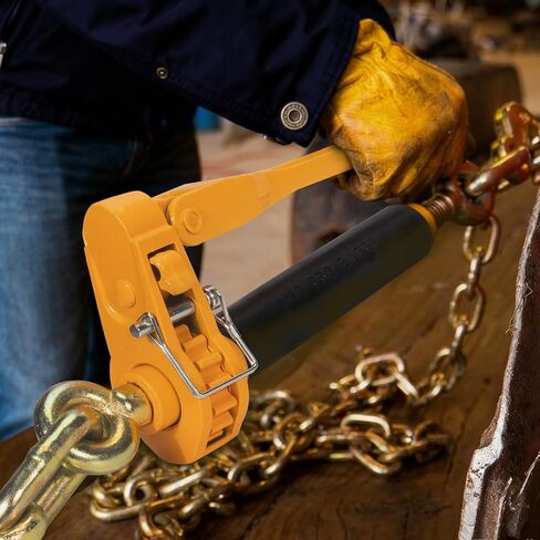 5/16" - 3/8" Folding Handle Load Binder, Heavy Duty Ratchet Chain Binder w/Grab Hooks G70-T80, 7,100 lbs WLL Tie Down Hauling Chain Binders for Flatbed Truck Trailer, 4 Pcs in Kuwait