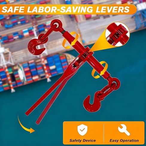 مجموعة ربط سلسلة G80 مع سلسلة - سلسلة نقل 3/8 بوصة × 10 أقدام وموثق تحميل السقاطة، 6600 رطل WLL لكل مجموعة، مجموعة ربط البضائع الثقيلة للشاحنة المسطحة والمقطورة، 4 عبوات in Kuwait