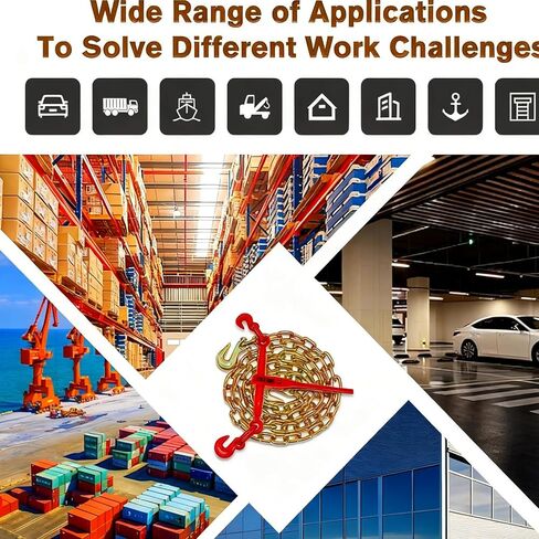 مجموعة ربط سلسلة G80 مع سلسلة - سلسلة نقل 3/8 بوصة × 10 أقدام وموثق تحميل السقاطة، 6600 رطل WLL لكل مجموعة، مجموعة ربط البضائع الثقيلة للشاحنة المسطحة والمقطورة، 4 عبوات in Kuwait