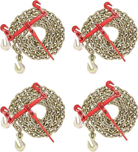 AAIN Chain and Binder Kit丨G80 3/8" x 10' Transport Chain and 3/8"-1/2" Load Binder丨Ratchet Chain Binders 9,200 LBS WLL丨Chain and Binder Set for Industrial Agricultural Traction Applications 4 Pack in Kuwait
