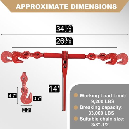 AAIN Chain and Binder Kit丨G80 3/8" x 10' Transport Chain and 3/8"-1/2" Load Binder丨Ratchet Chain Binders 9,200 LBS WLL丨Chain and Binder Set for Industrial Agricultural Traction Applications 4 Pack in Kuwait