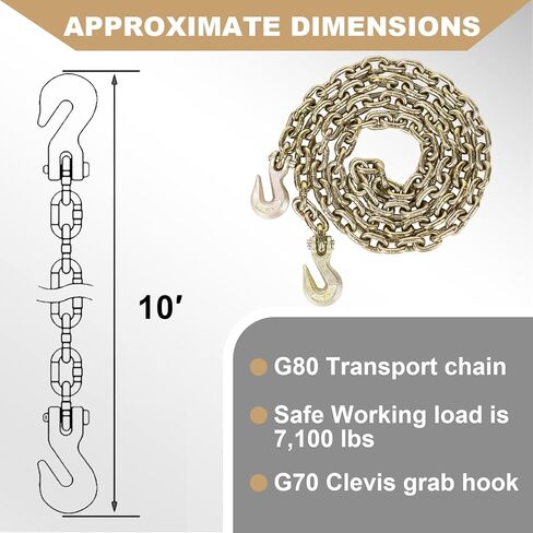 AAIN Chain and Binder Kit丨G80 3/8" x 10' Transport Chain and 3/8"-1/2" Load Binder丨Ratchet Chain Binders 9,200 LBS WLL丨Chain and Binder Set for Industrial Agricultural Traction Applications 4 Pack in Kuwait
