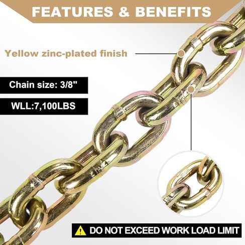AAIN Chain and Binder Kit丨G80 3/8" x 10' Transport Chain and 3/8"-1/2" Load Binder丨Ratchet Chain Binders 9,200 LBS WLL丨Chain and Binder Set for Industrial Agricultural Traction Applications 4 Pack in Kuwait