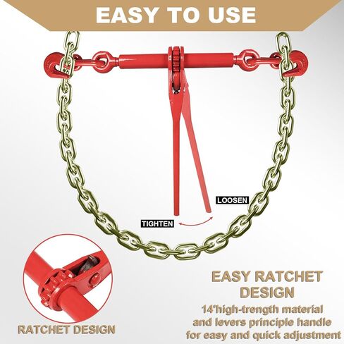 AAIN Chain and Binder Kit丨G80 3/8" x 10' Transport Chain and 3/8"-1/2" Load Binder丨Ratchet Chain Binders 9,200 LBS WLL丨Chain and Binder Set for Industrial Agricultural Traction Applications 4 Pack in Kuwait