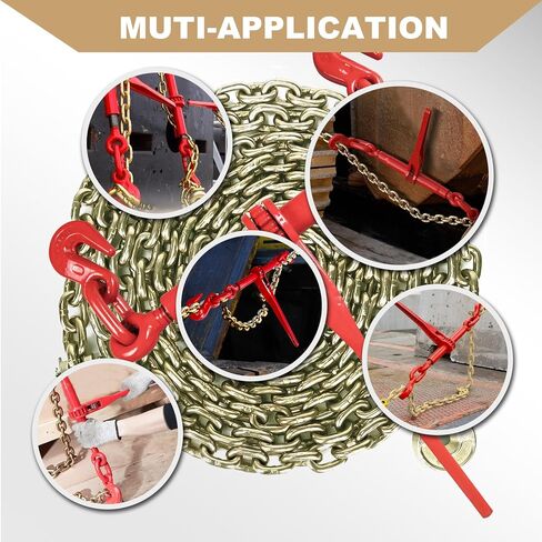 AAIN Chain and Binder Kit丨G80 3/8" x 10' Transport Chain and 3/8"-1/2" Load Binder丨Ratchet Chain Binders 9,200 LBS WLL丨Chain and Binder Set for Industrial Agricultural Traction Applications 4 Pack in Kuwait