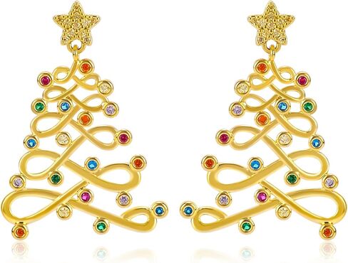 تتدلى أقراط عيد الميلاد HOHOHO للنساء 14K الذهب الأبيض مطلي الأحمر مكعب زركونيا HOHOHO إلكتروني أقراط مع المينا الأيائل قرن الوعل سانتا قبعة القوس قطرة سلسلة طويلة عطلة حفلة عيد الميلاد هدايا مجوهرات in Kuwait