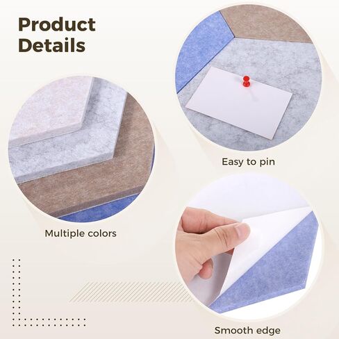 Hexagon Cork Board Tiles 10 Pack, Self-Adhesive Wall Decor with 30 Colorful Push Pins, Ideal for Home Or Office in Kuwait