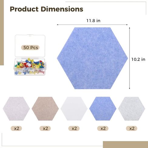 Hexagon Cork Board Tiles 10 Pack, Self-Adhesive Wall Decor with 30 Colorful Push Pins, Ideal for Home Or Office in Kuwait