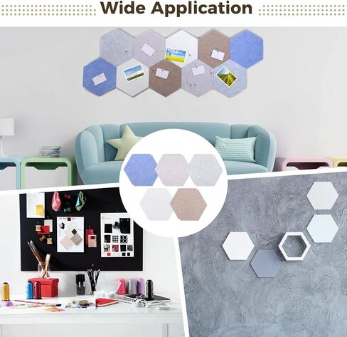 Hexagon Cork Board Tiles 10 Pack, Self-Adhesive Wall Decor with 30 Colorful Push Pins, Ideal for Home Or Office in Kuwait