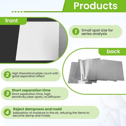 لوحة جل السيليكا TLC المدعومة بالألومنيوم GF254، 10 سم × 10 سم (20 لوحة/صندوق)، أداة مختبر كروماتوغرافيا الطبقة الرقيقة، طبقة فصل مستقرة in Kuwait