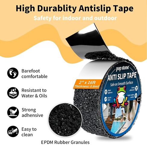 شريط جر مقاوم للماء ومضاد للانزلاق، 2 بوصة × 16.5 قدم، مطاط EPDM عالي التحمل، قبضة قوية ولطيف حافي القدمين، حل داخلي وخارجي لحمام السباحة، والحمام، والمنحدرات، والسلالم، وخطوات اللوحة in Kuwait