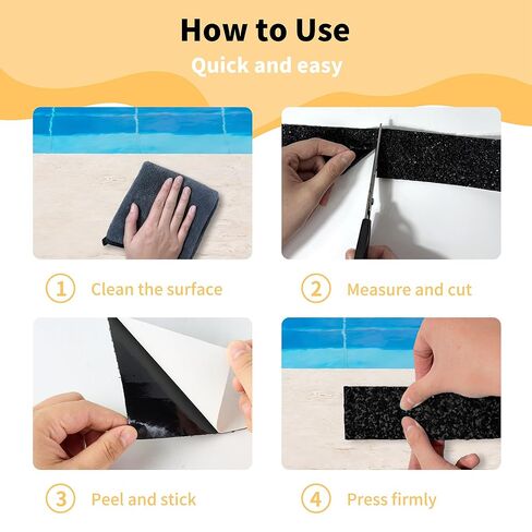 شريط جر مقاوم للماء ومضاد للانزلاق، 2 بوصة × 16.5 قدم، مطاط EPDM عالي التحمل، قبضة قوية ولطيف حافي القدمين، حل داخلي وخارجي لحمام السباحة، والحمام، والمنحدرات، والسلالم، وخطوات اللوحة in Kuwait