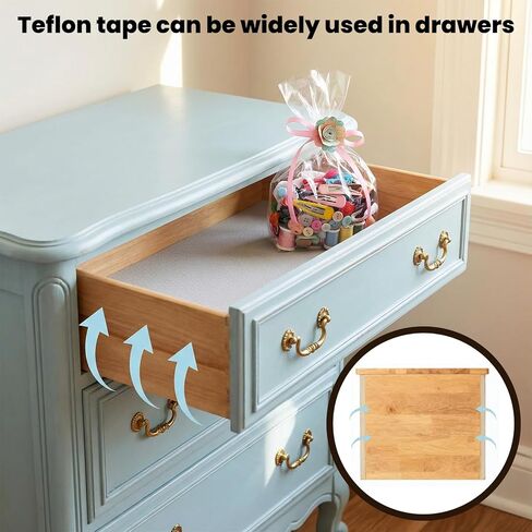 شريط منزلق للدرج منخفض الاحتكاك مقاس 1/2 بوصة × 33 قدم، أشرطة انزلاقية للستائر شفافة مقاومة للصرير والتآكل وشريط حماية للسطح من الضوضاء لأثاث ستائر الخزانة الخشبية in Kuwait