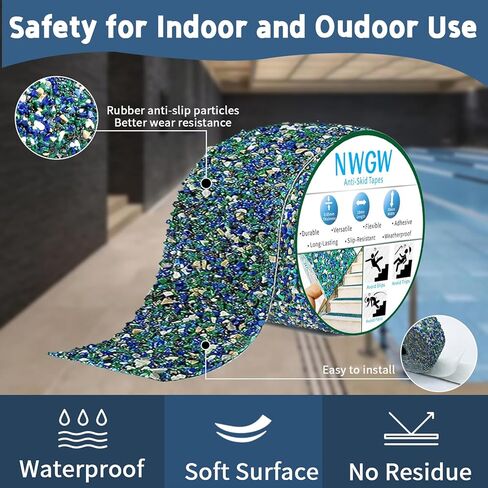 Waterproof Tape for Pools, 4" x15FT Heavy Duty Anti Slip Stair Treads Outdoor Tape Non-Slip Rubber Grip Tape Shower Strips Slip Resistant Tape Traction Tape for Stairs Showers Bathroom Trails in Saudi Arabia