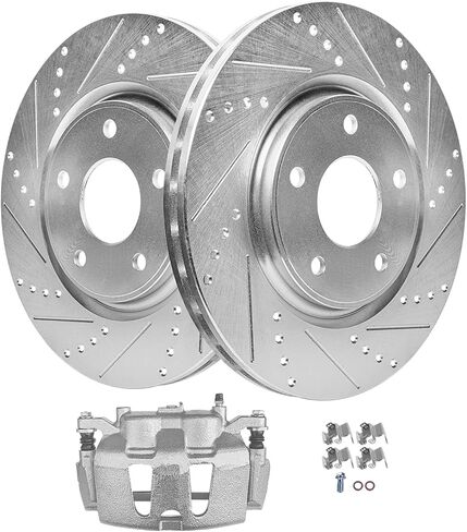 Detroit Axle - مجموعة الفرامل الأمامية لـ 03-08 Toyota Corolla Matrix Pontiac Vibe حفر ودوار قرصين محفوظات 2003 2004 2005 2006 2007 2008 منصات فرامل السيراميك استبدال الفرامل in Kuwait