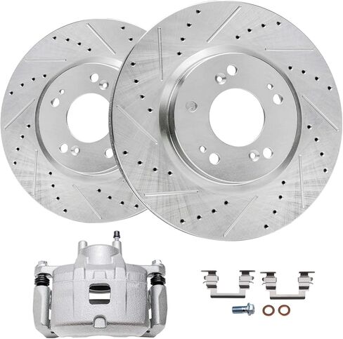 Detroit Axle - مجموعة الفرامل الأمامية لـ 03-08 Toyota Corolla Matrix Pontiac Vibe حفر ودوار قرصين محفوظات 2003 2004 2005 2006 2007 2008 منصات فرامل السيراميك استبدال الفرامل in Kuwait