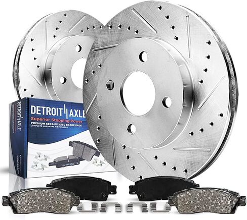Detroit Axle - مجموعة الفرامل الأمامية لـ 03-08 Toyota Corolla Matrix Pontiac Vibe حفر ودوار قرصين محفوظات 2003 2004 2005 2006 2007 2008 منصات فرامل السيراميك استبدال الفرامل in Kuwait