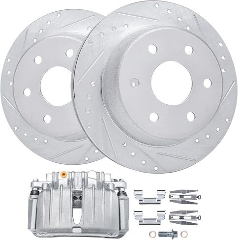 Detroit Axle - مجموعة الفرامل الأمامية لـ 03-08 Toyota Corolla Matrix Pontiac Vibe حفر ودوار قرصين محفوظات 2003 2004 2005 2006 2007 2008 منصات فرامل السيراميك استبدال الفرامل in Kuwait