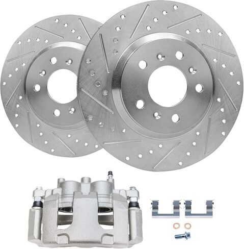 Detroit Axle - مجموعة الفرامل الأمامية لـ 03-08 Toyota Corolla Matrix Pontiac Vibe حفر ودوار قرصين محفوظات 2003 2004 2005 2006 2007 2008 منصات فرامل السيراميك استبدال الفرامل in Kuwait