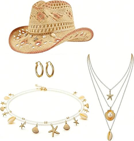 Geyoga 4 PCS Boho Jewelry Set Western Cowboy Hat Vintage Vinquoise Belt Belt Drains for Women in Saudi Arabia