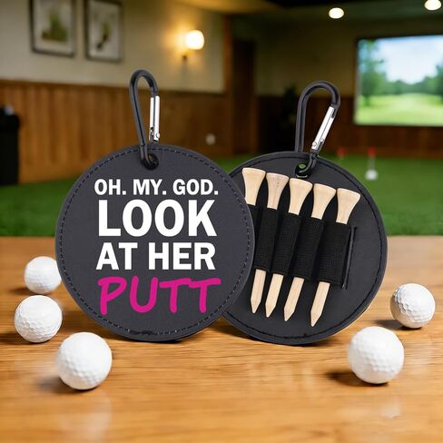 OMG Look At Her Putt Leather Golf Tees Holder Fun Women's Golf Tee Tag Birthday Gift for Her in Saudi Arabia