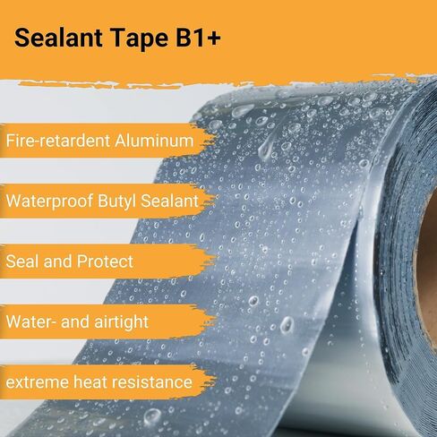 شريط مانع التسرب HSS Butyl B1+ فضي، شريط بوتيل مقاوم للماء، محكم ومقاوم للأشعة فوق البنفسجية العالية، مقاوم للطقس ودرجة الحرارة، إصلاح RV، إصلاح السقف، الأنابيب، القوارب، الفتحات، الخشب - فضي، 4 بوصة × 50 قدم in Kuwait